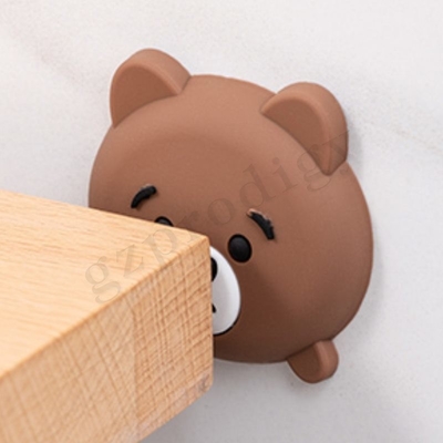 Precioso oso de dibujos animados, cuña de puerta de plástico, adhesivo suave, tope de puerta montado en la pared